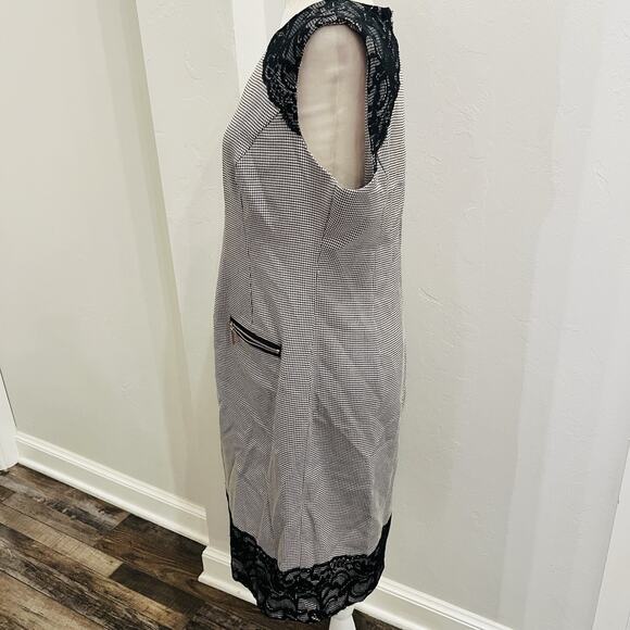 Ivanka Trump Women’s Black White Check Lace Shoulder Dress Size 12 - Picture 2 of 7